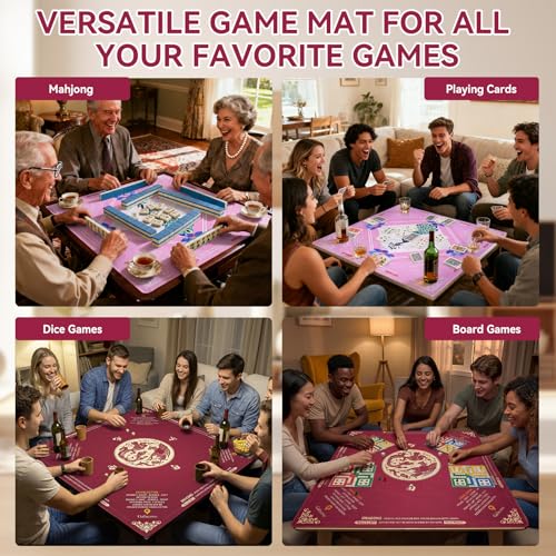 Mahjong Mat for Table, 33''x33'' Non-Slip Noise Reduction American Mahjong Mat with Printed Rules and Carrying Bag, Table Cover for Poker, Blackjack, Board Games, Dominoes and Cards - color: Dragon and Phoenix