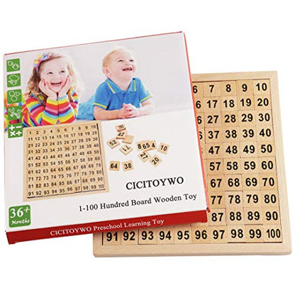 CICITOYWO Wooden Hundred Board Montessori Math Counting Toys, 1-100 Numbers Kindergarten Preschool Learning Educational Game for Toddler Kids (Hundred Board)