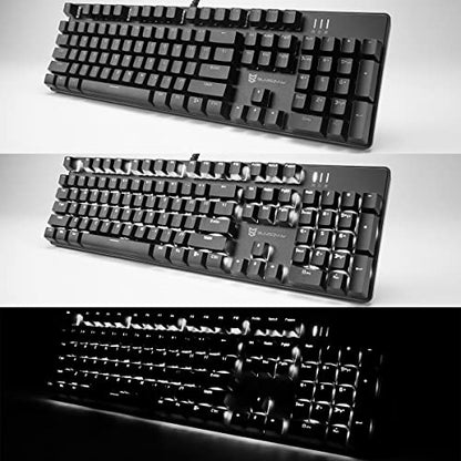 Merdia Mechanical Keyboard Gaming Keyboard | Red Switch, White Backlit Keyboard | 104 Keys US Layout | Wired Gaming Keyboard | Hot Swappable Mechanical Keyboard | PC Gaming Keyboards (Black) - color: Red Switch Black