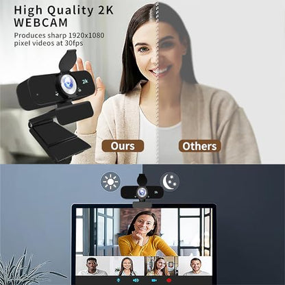 Webcam for Computer, USB Plug&Play, Auto Low Light Correction, Privacy Cover, Tripod, Wide Angle for Meeting/Online Video/Zoom, Web Cam with Microphone