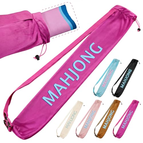 35 Inch Long Velvet Mahjong Mat Bag Cute Double Strapped Drawstring Mahjong Mat Holder Lightweight Carrying Bag for Board Games Outdoor Travel Storage-Mat Not Include(Rose Red,1 Pc) - color: Rose Red