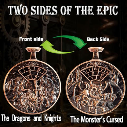 DND Dice Roller D4-D20 Metal Pocket Watch 3D Dragon Art Copper | All-in-one dnd spinner dice. metal pocket watch design.press to roll. zinc alloy metal. mtg ttrpg gifts - color: Dice Roller- Copper