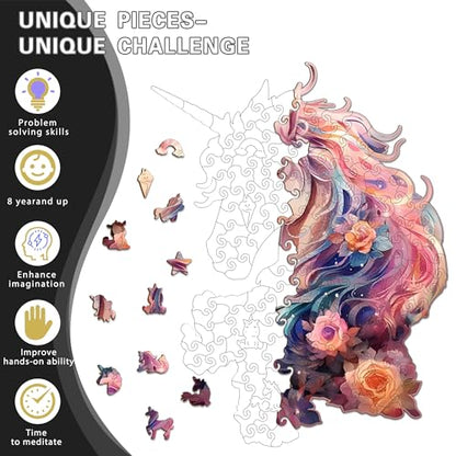 Wooden Jigsaw Puzzles for Adults, Unicorn Jigsaw Puzzles 165 Pieces, Unique Animal Shaped Wooden Puzzles for Adults and Kids, Family Game 11.1x9.58 Inch