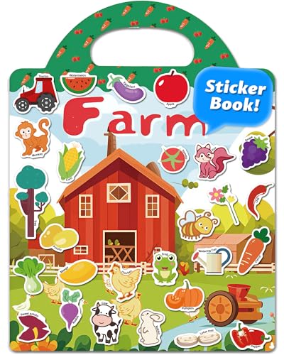Walenced Reusable Sticker Book for Toddlers, Travel Stickers for Kids, Toddler Craft Activities Toys, Birthday Gifts for Boys & Girls - style: Farm Animal