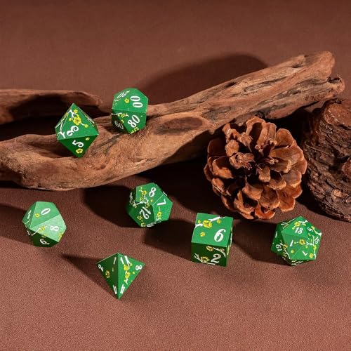 UDIXI DND Metal Dice Set Green, Flower Solid Metal RPG Dice Set for D&D | Yellow Flower, Metal Case Packaging, Heavy Metal Dice, D&D Gift, for Dungeons and Dragons Role Playing Games Tabletop Games - color: Green-white