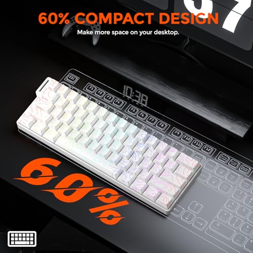 DAREU COOL60 60% Hall Effect Gaming Keyboard with Magnetic Switch, SOCD, 0.01mm Actuation Adjustable Rapid Trigger,8000 Hz Polling, Topographic PBT Keycaps, Hot-swap, RGB Backlit - color: White