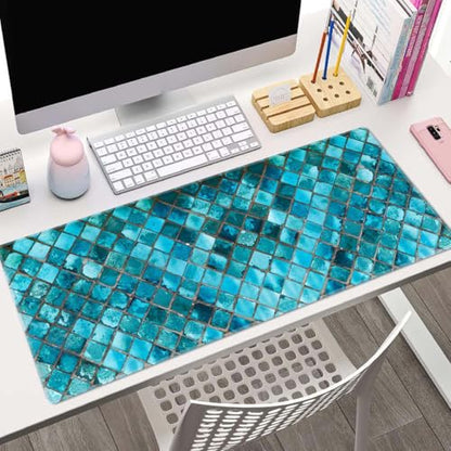 Desk Mat Large Mouse Pad, Turquoise Blue Aesthetic XL Mouse Pad Extended Full Desk Gaming Mousepad XL Long Keyboard Mouse Mat Desk Pad 31.5''X11.8'' Desk Accessories for Women Men - color: Turquoise Blue