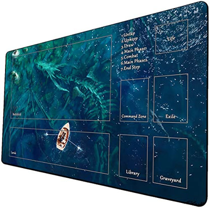 MTG Playmat, Game Play Mat for MTG TCG 24 x 14 inches Trading Card Inked Game Playmats with Storage Bag Smooth Rubber Surface Battle - color: Sea Dragon With Zones