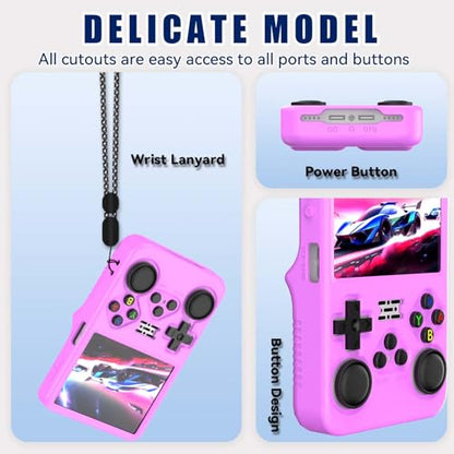 for R36S Silicone Case, Soft Skin for R36 S Handheld Game Console Accessories, Anti-Scratch Washable Silicone Cover with Lanyard (Purple) - color: Purple