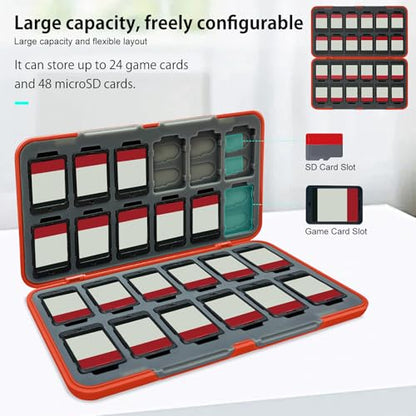 ONETIAOLONG Switch Game Case Holder for Switch 2 & OLED & Lite with 24 Cartridge Slots and 48 Micro SD Card Storage with Magnetic Closure,Protective Hard Shell and Soft Lining for Easy carrying - color: Red, style: 24-slots