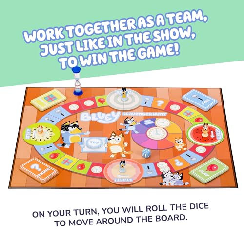 Bluey Scavenger Hunt Board Game, Cooperative Play with 4 Exclusive Mini-Figures, Learning Toys for 5+ Year Old, Fun Toy Token Collecting Game - style: Bluey Scavenger Hunt Game V2