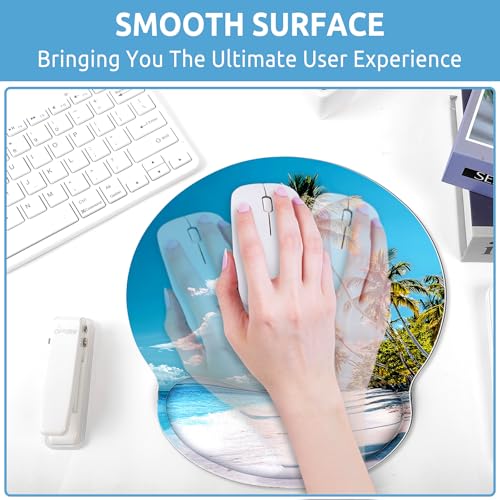 KONVINIT Ergonomic Mouse Pad with Wrist Rest, Small Mousepad with Non-Slip Rubber Base and Smooth Surface, Beach Mouse Pads for Desk, Office Desk Accessories - color: Beach