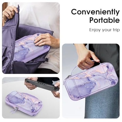 FINTIE Carrying Case for Nintendo Switch 2 (2025), Shockproof Hard Shell Switch 2 Case, Protective Cover Travel Bag with 19 Game Card & 2 Micro SD Card Slots & Inner Pocket, Lilac Marble - color: lilac marble