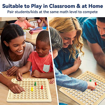 BAKAM Wooden Multiplication Board Math Game for Kids 8-12, Math Manipulatives Set with 100PCS Flash Cards for Kids 6-8 Years Old, Montessori Counting Toy Preschool Learning