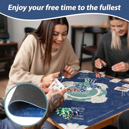 Mahjong Mat with Rules for Table, Noise Reduction & Anti-Slip Mahjong Mat (31.5" x 31.5") for Playing American Mahjong, Poker, Cards, Board Games & Dominoes