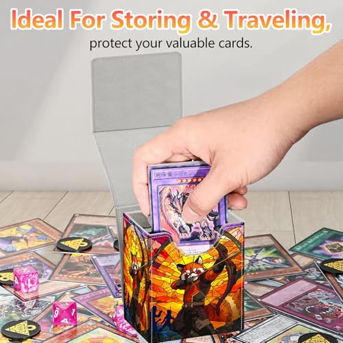 Card Deck Box, Card Storage Box Fits 100+ Single Sleeved Cards, Large Capacity PU Leather Card Storage Box with Strong Magnet for Magic Commander TCG/CCG, Fox Hunter - color: Fox Hunter