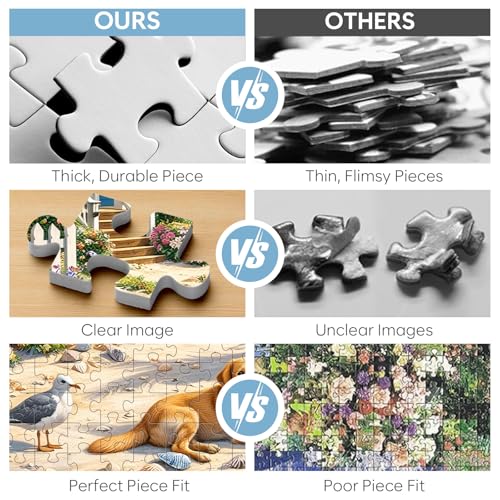 500 Piece Jigsaw Puzzle for Adults, Beach Seaside Puzzle with House Sunflowers Dogs Seagulls, Coastal Landscape Puzzles 500 Piece for Seniors Teens, Funny Relaxing Family Puzzles Gift 20.5 x 15 in