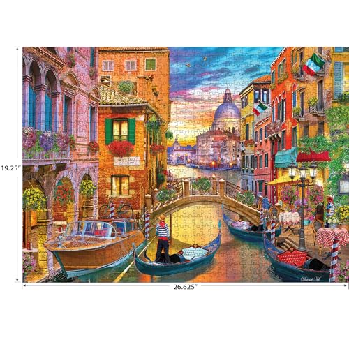 RoseArt Kodak Premium Grand Canal Venice 1000 Piece Jigsaw Puzzle | 19.25" x 26.67" Finished Size, Fully Interlocking Pieces, Bonus Poster Included, Made in USA - style: Grand Canal Venice