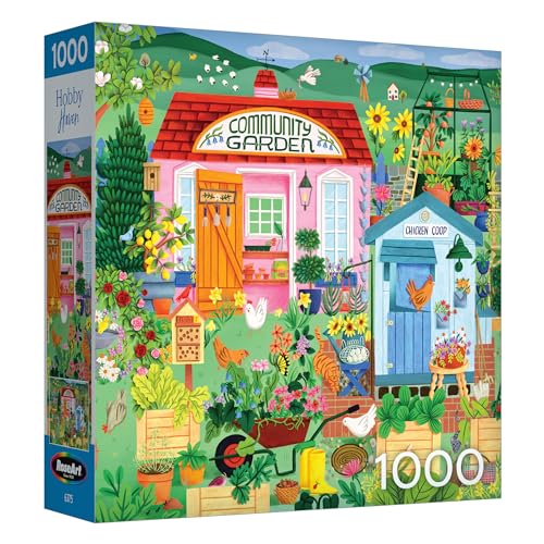 RoseArt Hobby Haven Community Garden 1000 Piece Jigsaw Puzzle | 19.25" x 26.625" Finished Size, Fully Interlocking Pieces, Bonus Poster Included, Made in USA - style: Community Garden