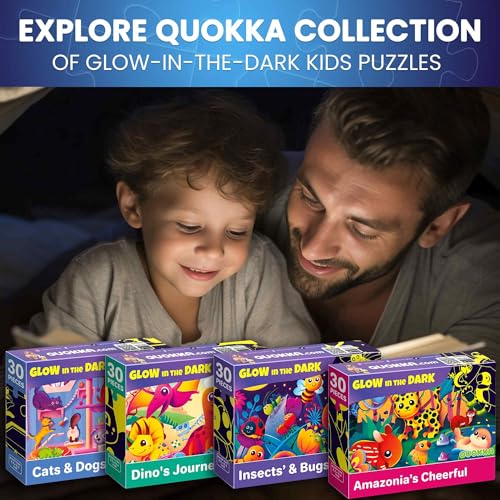 30 Pieces Puzzles for Kids Ages 3-5 – 4 Jigsaw Toddler Puzzles Ages 4-6 | Glow-in-The-Dark Dinosaur and Animals Learning - Educational Jigsaw Puzzle for Ages Kids 4-8 Years Old - color: Dinosaur & Animals