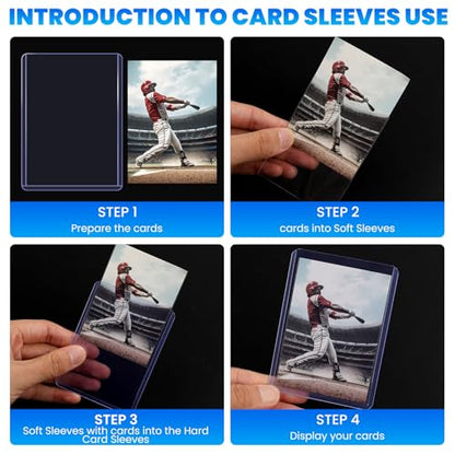 200 Card Sleeves Top Loaders for Cards, 3" x 4" Hard Plastic Toploaders | Baseball Card Protectors, Trading Card Holder for Football Sports Cards (100 Toploaders + 100 Penny Sleeves) - size: 100 Hard Sleeves + 100 Soft Sleeves