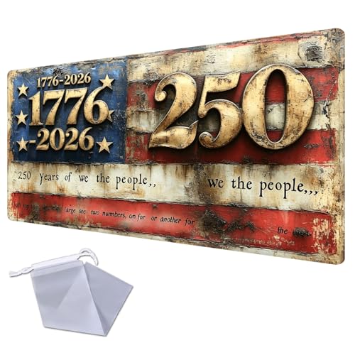 1776 Metal Flag Desk Mat for TCG Playmat - USA 250th Anniversary Commemorative Edition, 1776-2026 Patriotic Card Game Mat, Anti-Slip Desk Pad Large Gaming Playmat Compatible with MTG - color: 1776 Metal Flag Desk, size: 28" x 16" Regular
