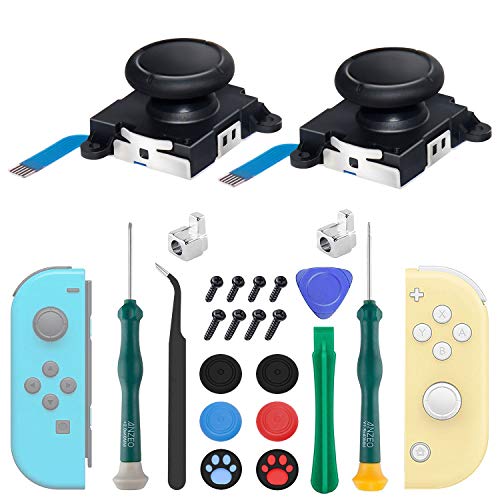 LONANDY 2 Pack Joycon Joysticks, Joycon Repair Kit Joystick Replacement Parts for Nintendo Switch, Switch Lite & Switch OLED, Include Thumb Grips, Metal Lock Buckles - color: Black 2 Pack