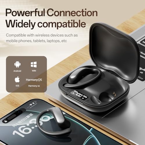 TINGER Open Ear Bluetooth Headphones 5.4 - IPX5 Waterproof Wireless Sports Earbuds,18H Playtime with Digital Power Display, Ultra-Light Weight Design for Cycling/Running/Gym (Silver) - color: Silver