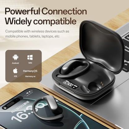 TINGER Open Ear Bluetooth Headphones 5.4 - IPX5 Waterproof Wireless Sports Earbuds,18H Playtime with Digital Power Display, Ultra-Light Weight Design for Cycling/Running/Gym (Silver) - color: Silver