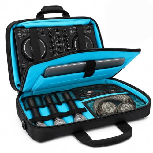 DJ Controller Case for DDJ-FLX4/REV1/400 with Laptop Compartment | Padded DJ Carrying Case, 900D Oxford, Microphone Pocket, Shoulder Strap, for Gig Travel Home Storage - color: Mint Blue