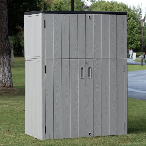 Mrosaa Outdoor Storage Shed Waterproof,Resin Storage Sheds Outdoor with Floor,Outdoor Storage Cabinet for Garage Storage, Pool Storage, Bike, Garden (57Cu.ft) - color: Pale gray-57Cu.ft