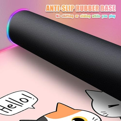 RGB Mouse Pad I Large Mousepad with 14 Led Modes I Keyboard Pad Gaming Desk Mat I Non-Slip Rubber Base Mouse Mat I 900x400x4mm Waterproof Mousepad for PC MacBook Women Girl I Cute Pink Kawaii Cats - color: Cute Pink Kawaii Cats