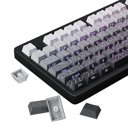 FunHub Shine Through PBT Keycaps - Black Double Shot Side Printed Backlit Keycaps Set 133 Keys 60% 65% 75% 100% Cherry Profile,Gradient Topographic Custom Key Caps for MX Switch Gaming Keyboards - color: Black