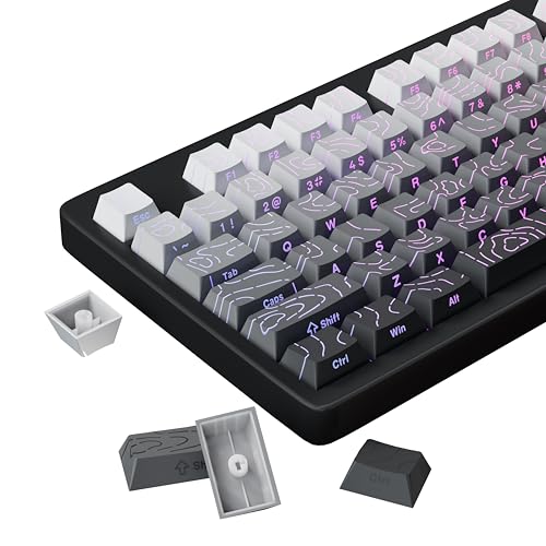FunHub Shine Through PBT Keycaps - Black Double Shot Side Printed Backlit Keycaps Set 133 Keys 60% 65% 75% 100% Cherry Profile,Gradient Topographic Custom Key Caps for MX Switch Gaming Keyboards - color: Black