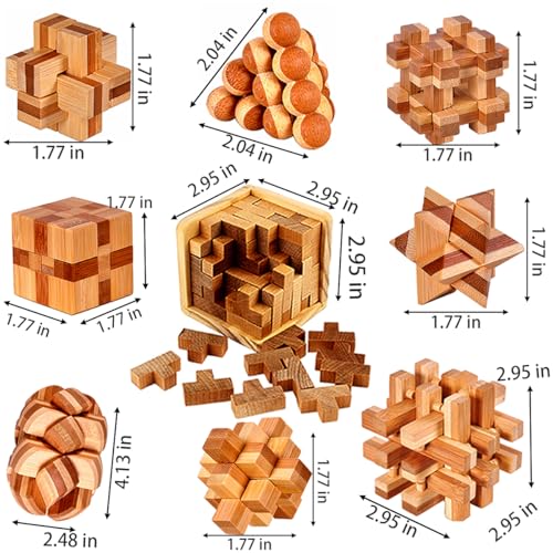 18 Pack Wooden Brain Teaser Puzzles Stress Relief Toys Wooden Burr Puzzles Brain Teaser Puzzle with Gift Packing Box Magic Puzzle Games Toy for Kids and Adults by AHYUAN (Bamboo) - style: Bamboo