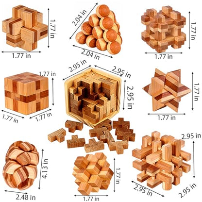 18 Pack Wooden Brain Teaser Puzzles Stress Relief Toys Wooden Burr Puzzles Brain Teaser Puzzle with Gift Packing Box Magic Puzzle Games Toy for Kids and Adults by AHYUAN (Bamboo) - style: Bamboo