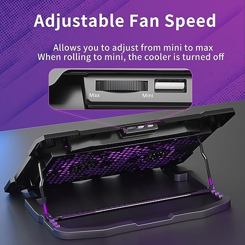 AICHESON Laptop Cooling Pad for 15.6 to 17.3 Inches PC Notebooks, 5 Fans Computer Cooler Stands with Purple Lights Desk Chiller Mat, S035 - color: Purple