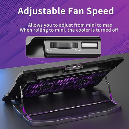AICHESON Laptop Cooling Pad for 15.6 to 17.3 Inches PC Notebooks, 5 Fans Computer Cooler Stands with Purple Lights Desk Chiller Mat, S035 - color: Purple