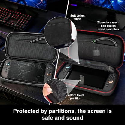 Ordlyne Felt Carrying Case for Nintendo Switch 2 with 24 Game Card Slots | Fitted console compartment, plush lining, screen divider and mesh pockets organize cables and accessories. Black, Case Only