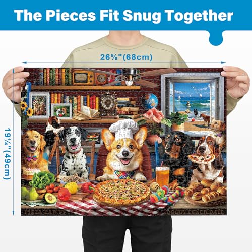 BenBen 4 Pack 1000 Piece Puzzle for Adults, Thick Cardboard Pieces | World Landscape, USA Landmarks, Dogs' Dinner Party, Jungle Parrots Jigsaw Puzzles with Letters or Patterns on Back