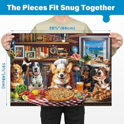 BenBen 4 Pack 1000 Piece Puzzle for Adults, Thick Cardboard Pieces | World Landscape, USA Landmarks, Dogs' Dinner Party, Jungle Parrots Jigsaw Puzzles with Letters or Patterns on Back