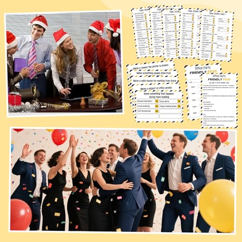 Office Party Friendly Feud Game with 2 Answer Buzzers, Team Building Feud Cards for Family Game Night Fun Trivia Quiz for Work Staff Coworkers Company Groups Holiday Gathering