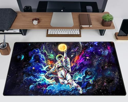 Astronaut Desk Space Mouse Pad for Boys - Galaxy Gaming Mouse Pad, 31.5x15.7in, Stitched Edges - color: Colorful Astronaut Boys
