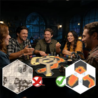 Modular Magnetic Locking DND Map Tiles for Dungeons & Dragons Game | Double-Sided | Fog of War | Dry-Erase | Static Cling Stickers - Magma - style: Magma