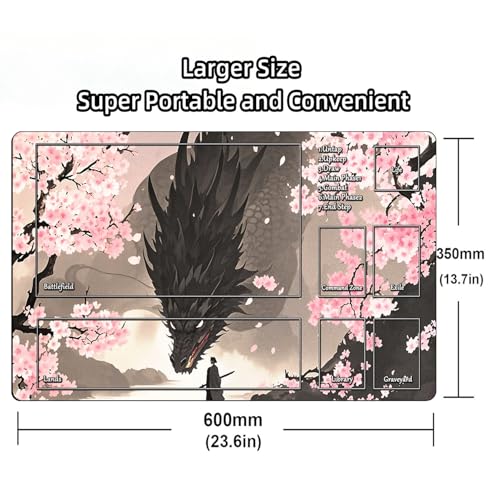 STORKY MTG Playmat, Landscape Board Game Mat with Storage Bag, Mouse Pad for Trading Card Games, Playing Mat with Zones, Smooth Rubber Surface Battle 24 x 14 inches, Dragon - color: Dragon With Zones