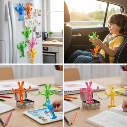 MAGMEN Complete Travel & Quiet Time Set - 16pc Magnetic Fidget Bundle (10 Classic Figures + 6 Bunnies) - Airplane & Road Trip Toys for Kids - Sensory STEM Activity in Storage Tins