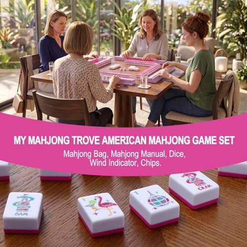160 Engraved American Mahjong Tiles Set with Carrying Bag and Accessories, 1.2’’ Mahjong Tile Set - color: Magenta