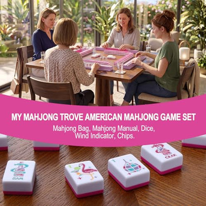 160 Engraved American Mahjong Tiles Set with Carrying Bag and Accessories, 1.2’’ Mahjong Tile Set - color: Magenta