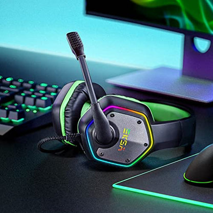 EKSA E1000 Gaming Headset, Computer Headphones with Noise Canceling Mic & RGB Light, Compatible with PC, PS4, PS5, Laptop - color: Green