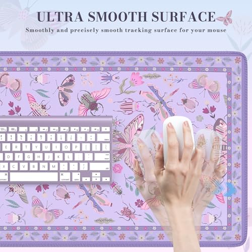 iCasso Purple Large Mouse Pad, Desk Matt for Desktop | XXL Desk Mat for Keyboard and Mouse, Anti-Slip Big Mousepad Computer Mat with Stitched Edges - color: Insect-purple